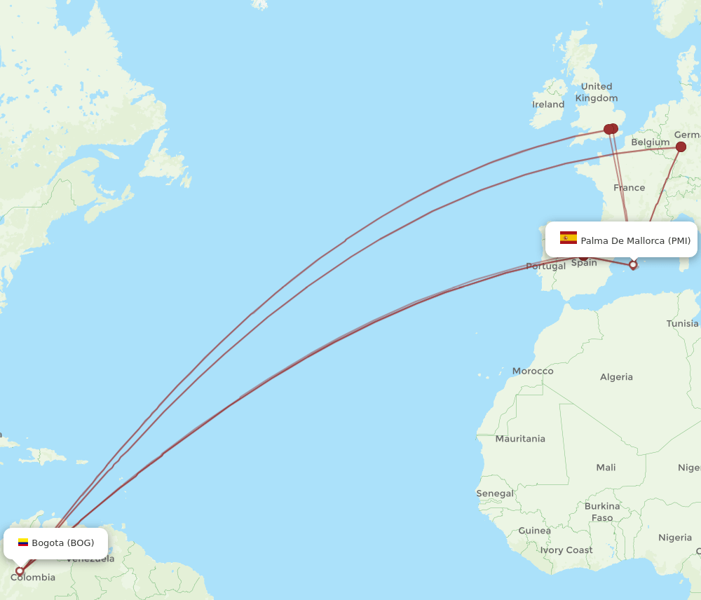 PMI-BOG flight routes
