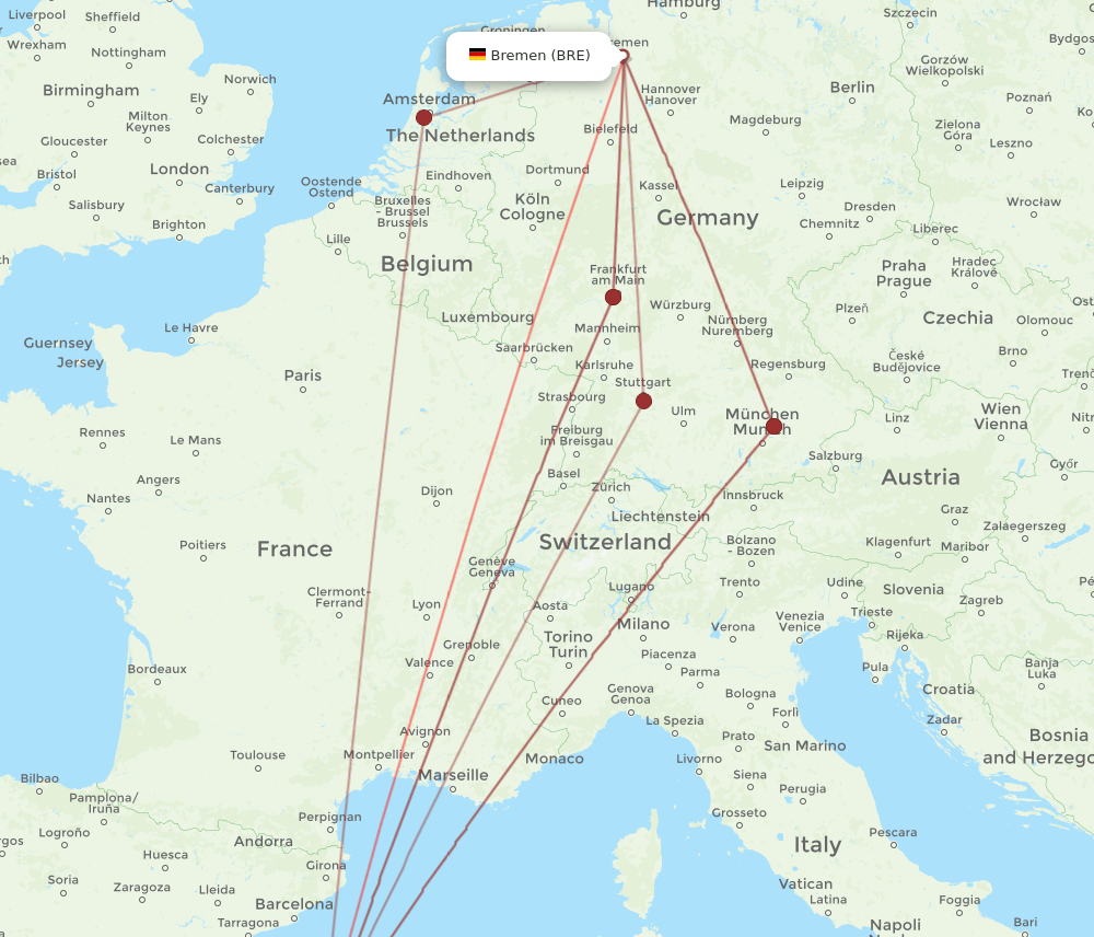 PMI to BRE flights and routes map