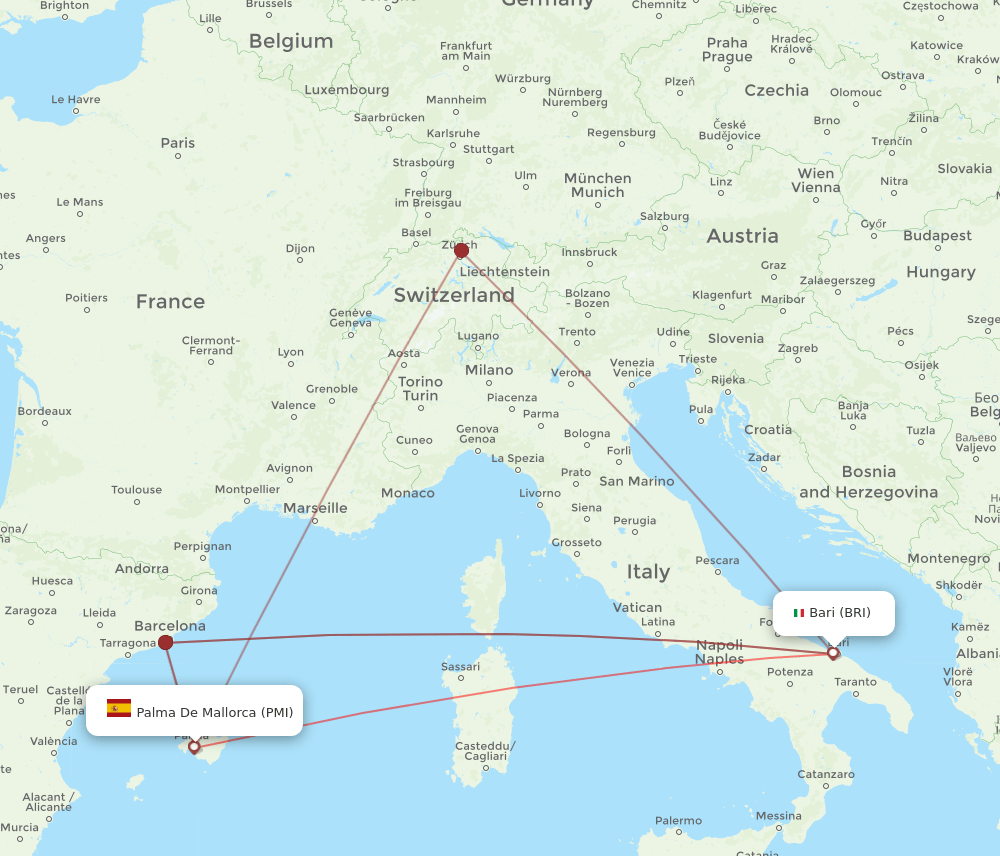 PMI to BRI flights and routes map