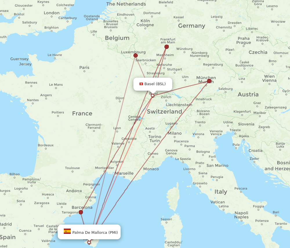 PMI to BSL flights and routes map