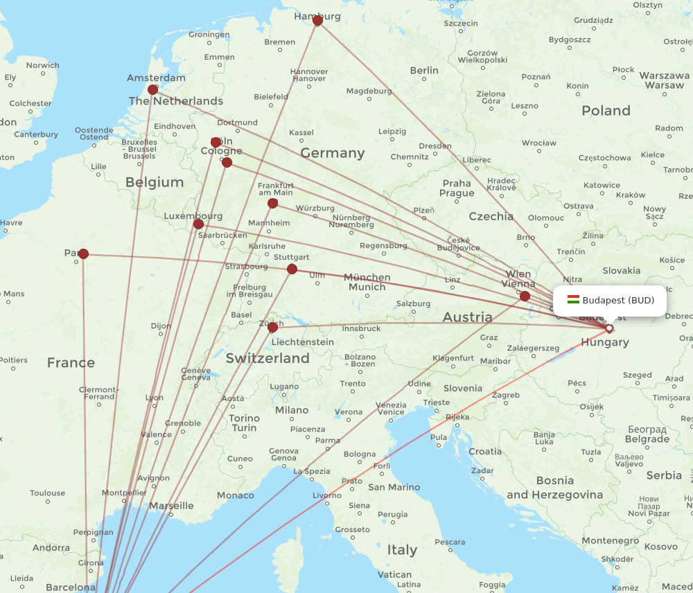 PMI to BUD flights and routes map
