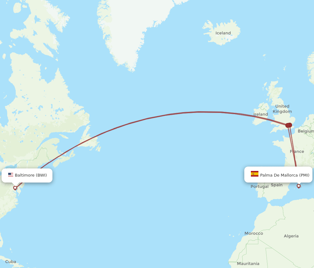 PMI to BWI flights and routes map