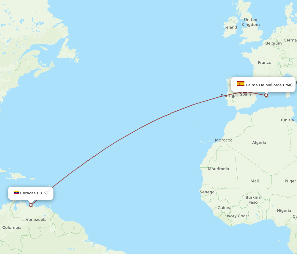 PMI to CCS flights and routes map
