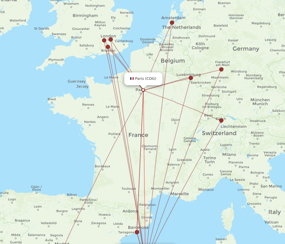 PMI to CDG flights and routes map