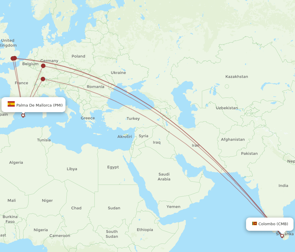 PMI-CMB flight routes