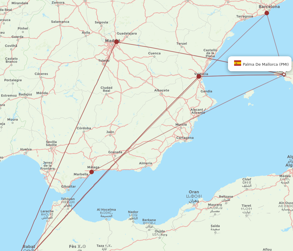 PMI to CMN flights and routes map