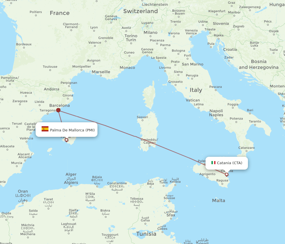 PMI to CTA flights and routes map