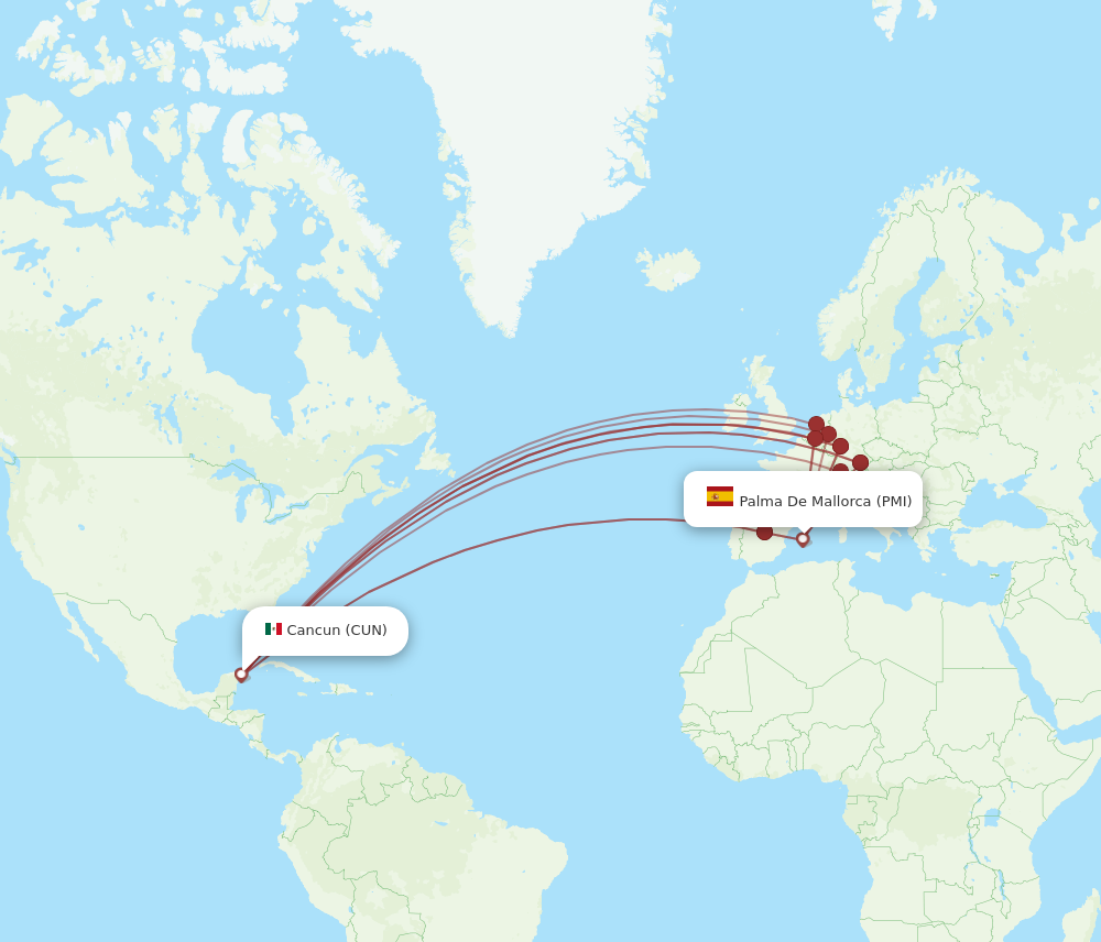PMI to CUN flights and routes map