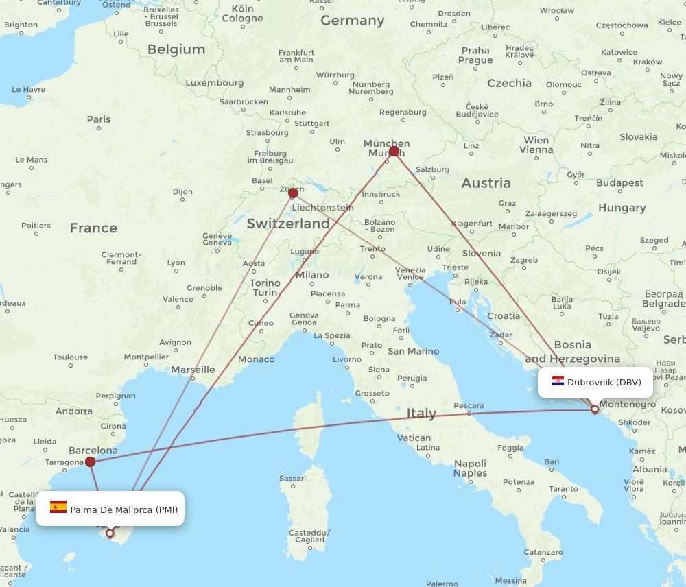 PMI to DBV flights and routes map