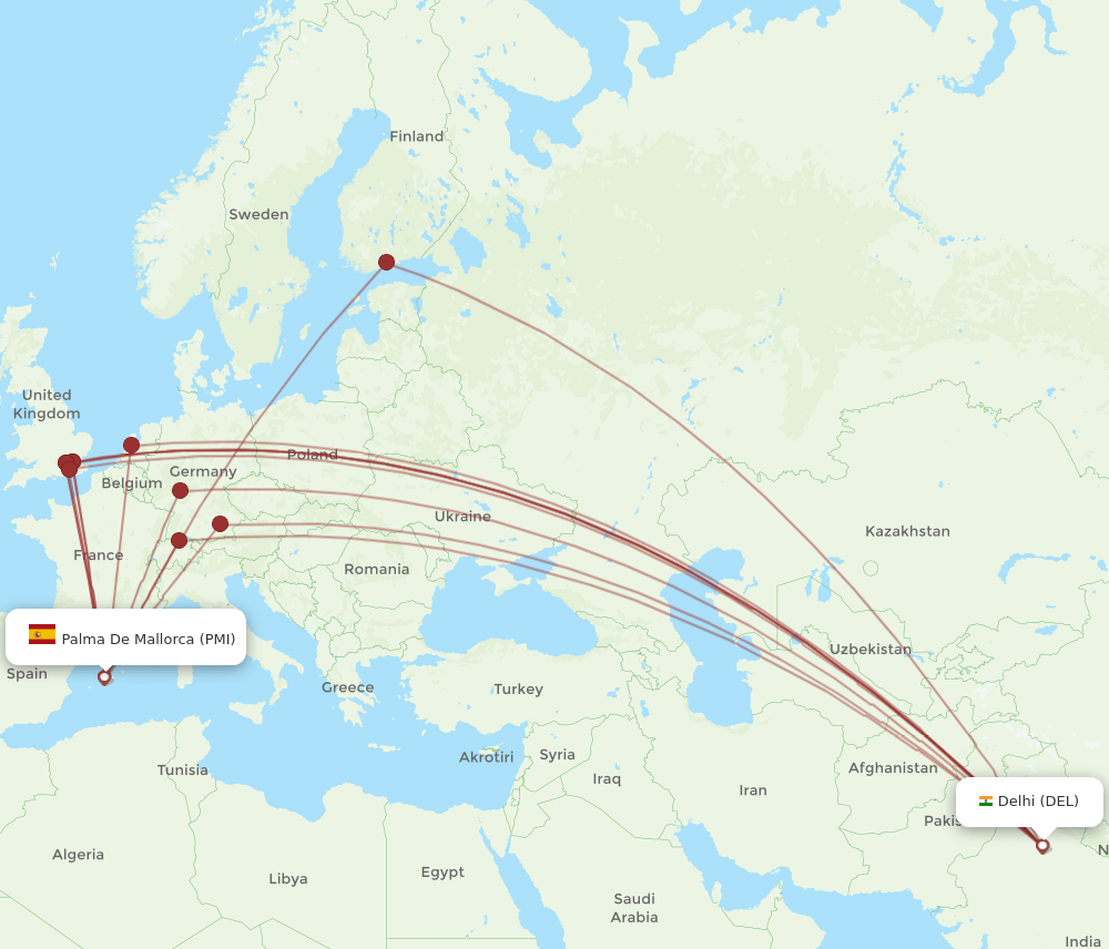 PMI-DEL flight routes