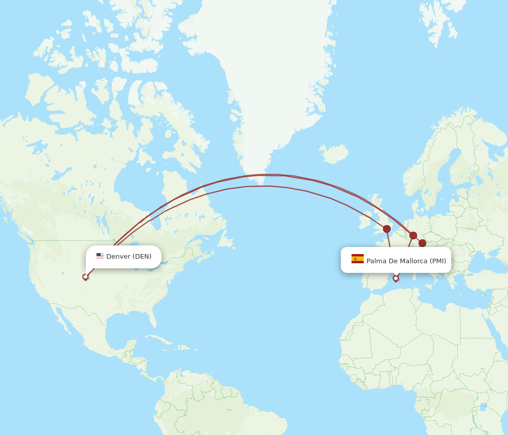 PMI to DEN flights and routes map