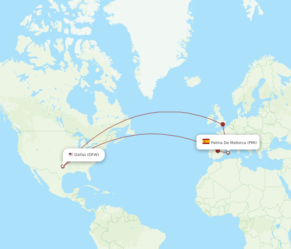 PMI to DFW flights and routes map