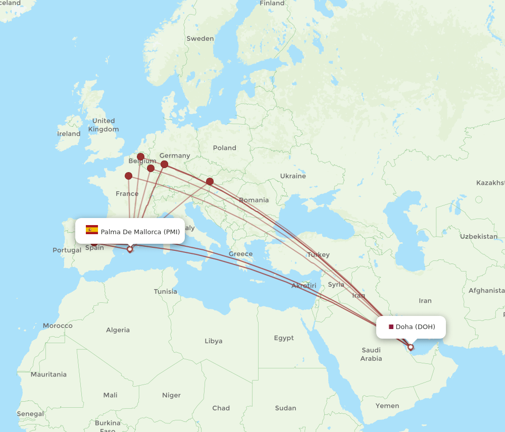 PMI to DOH flights and routes map