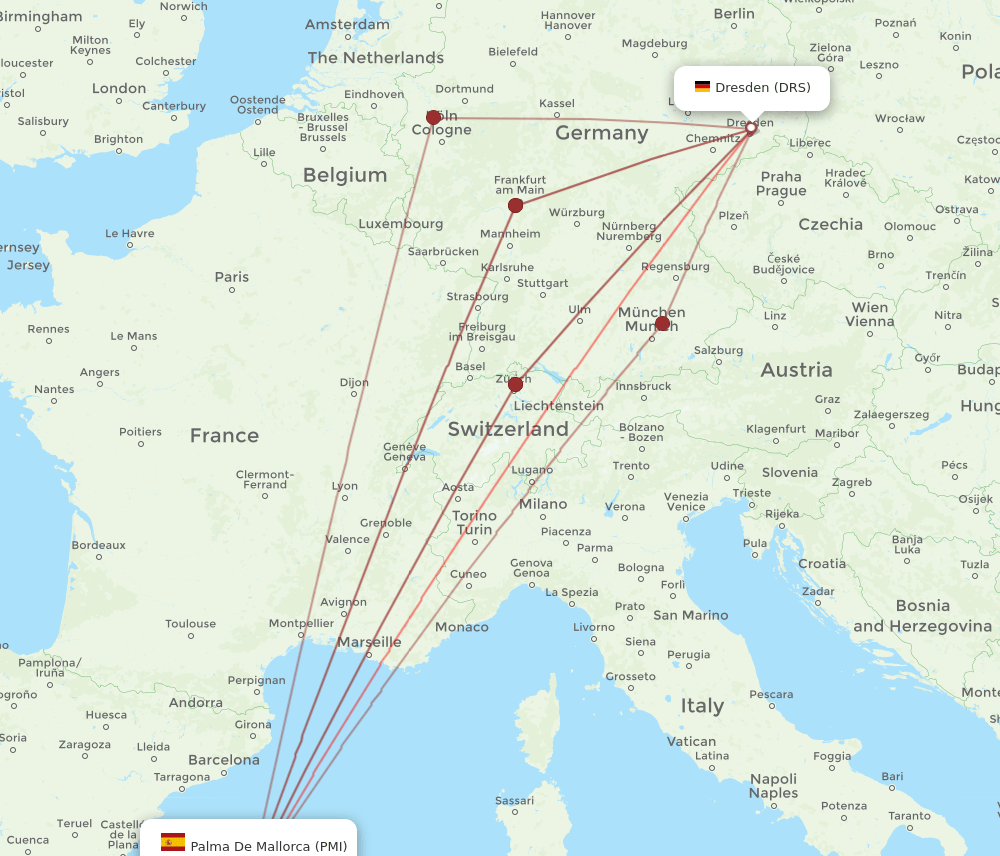 PMI-DRS flight routes