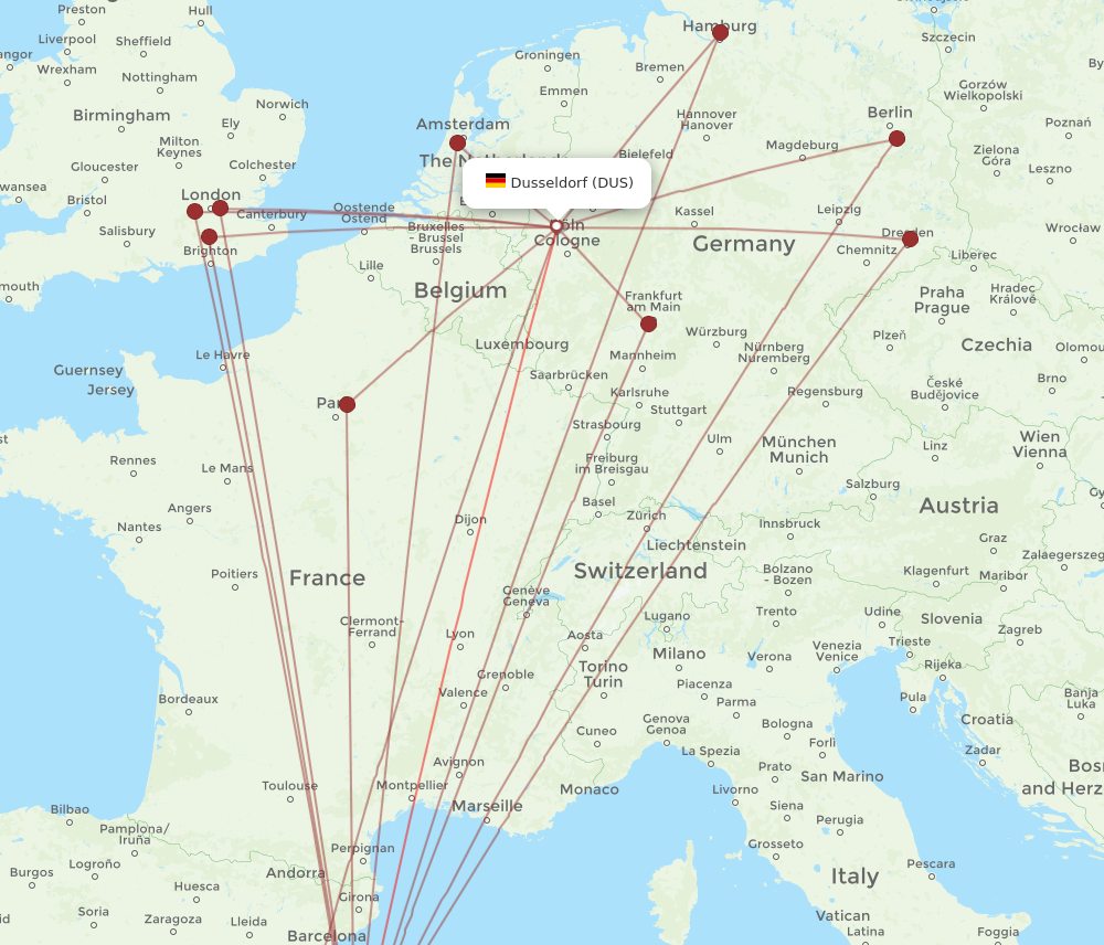 PMI to DUS flights and routes map