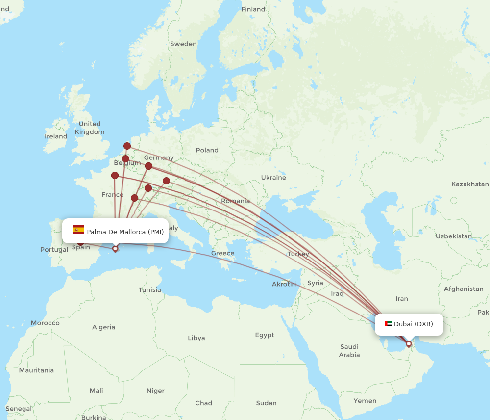 PMI to DXB flights and routes map