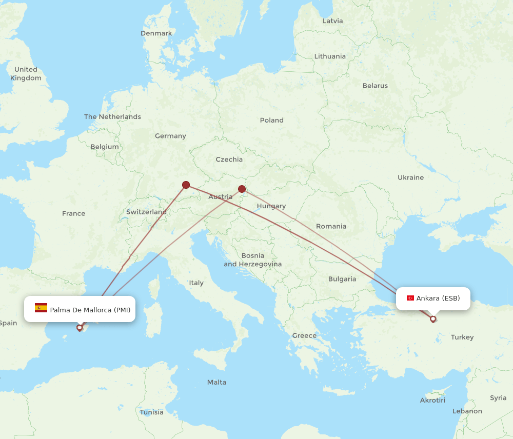 PMI-ESB flight routes