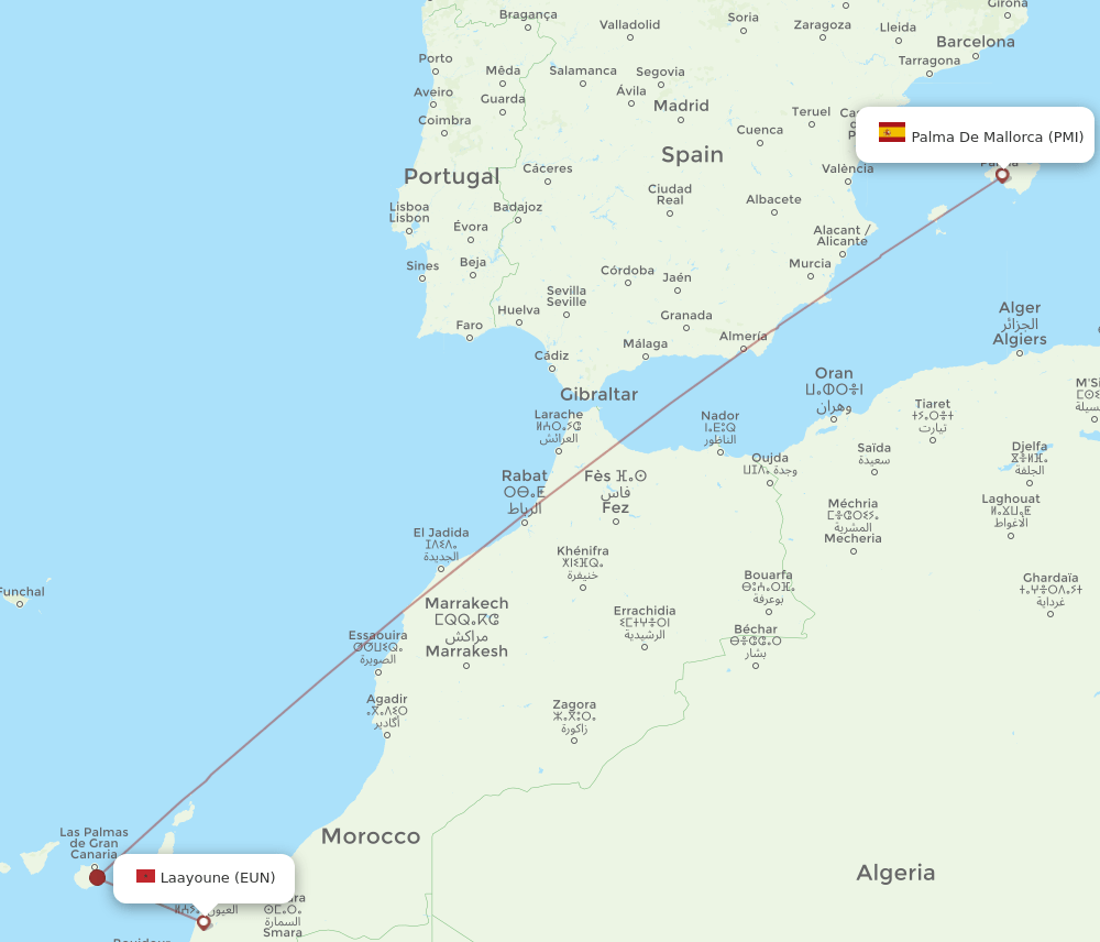 PMI-EUN flight routes