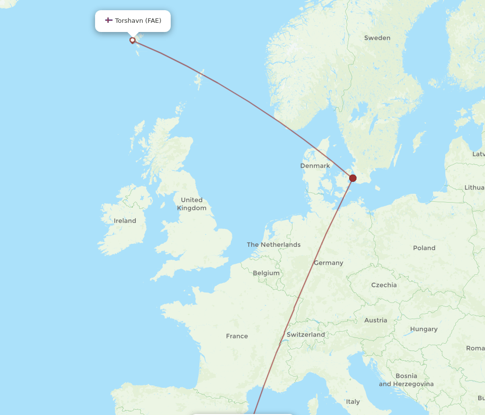 PMI to FAE flights and routes map