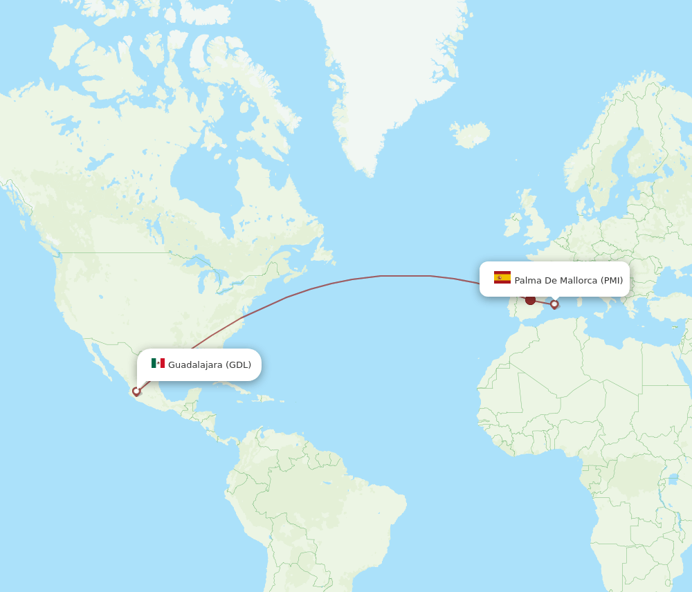 PMI to GDL flights and routes map