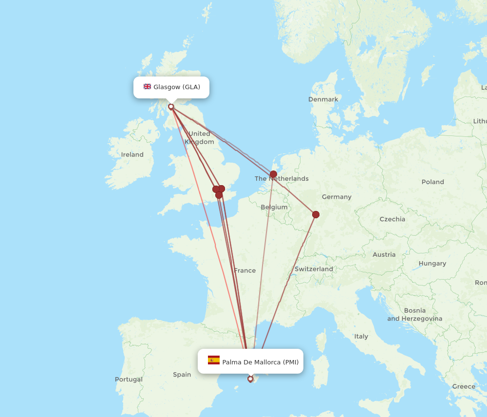 PMI to GLA flights and routes map