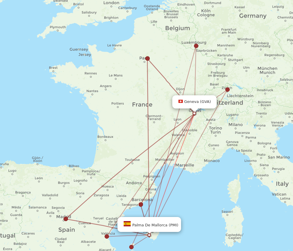 PMI to GVA flights and routes map