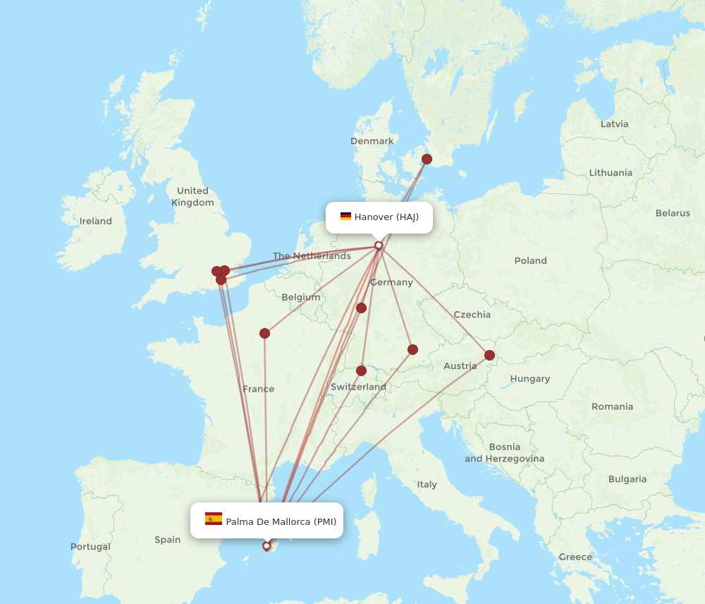 PMI to HAJ flights and routes map