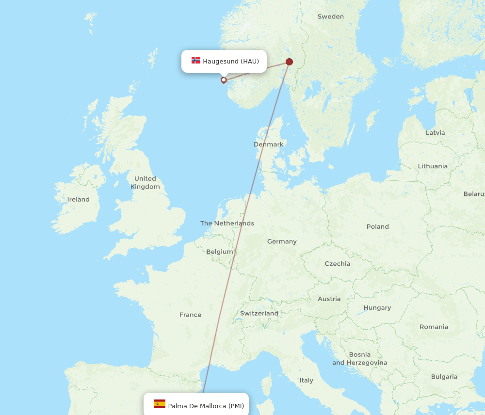 PMI to HAU flights and routes map