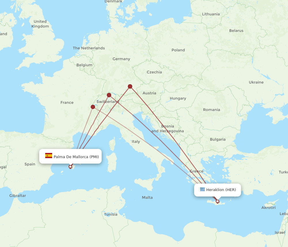 PMI to HER flights and routes map