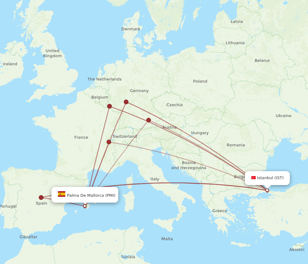 PMI to IST flights and routes map