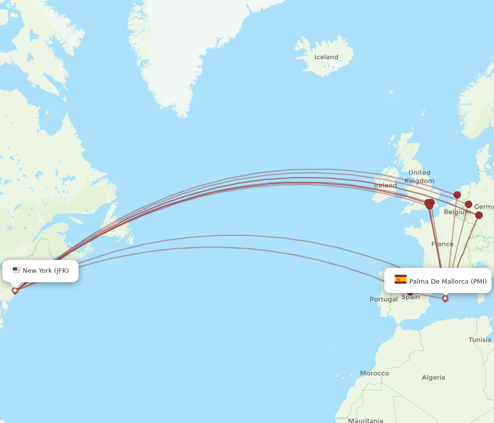PMI-JFK flight routes