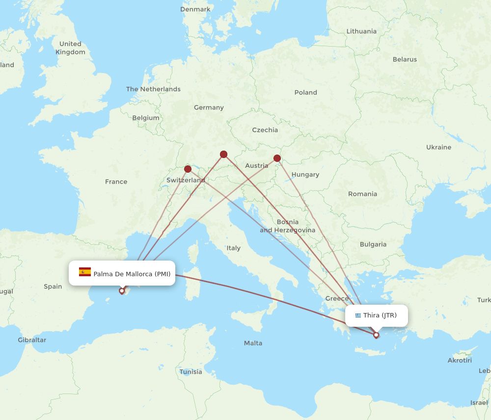 PMI to JTR flights and routes map