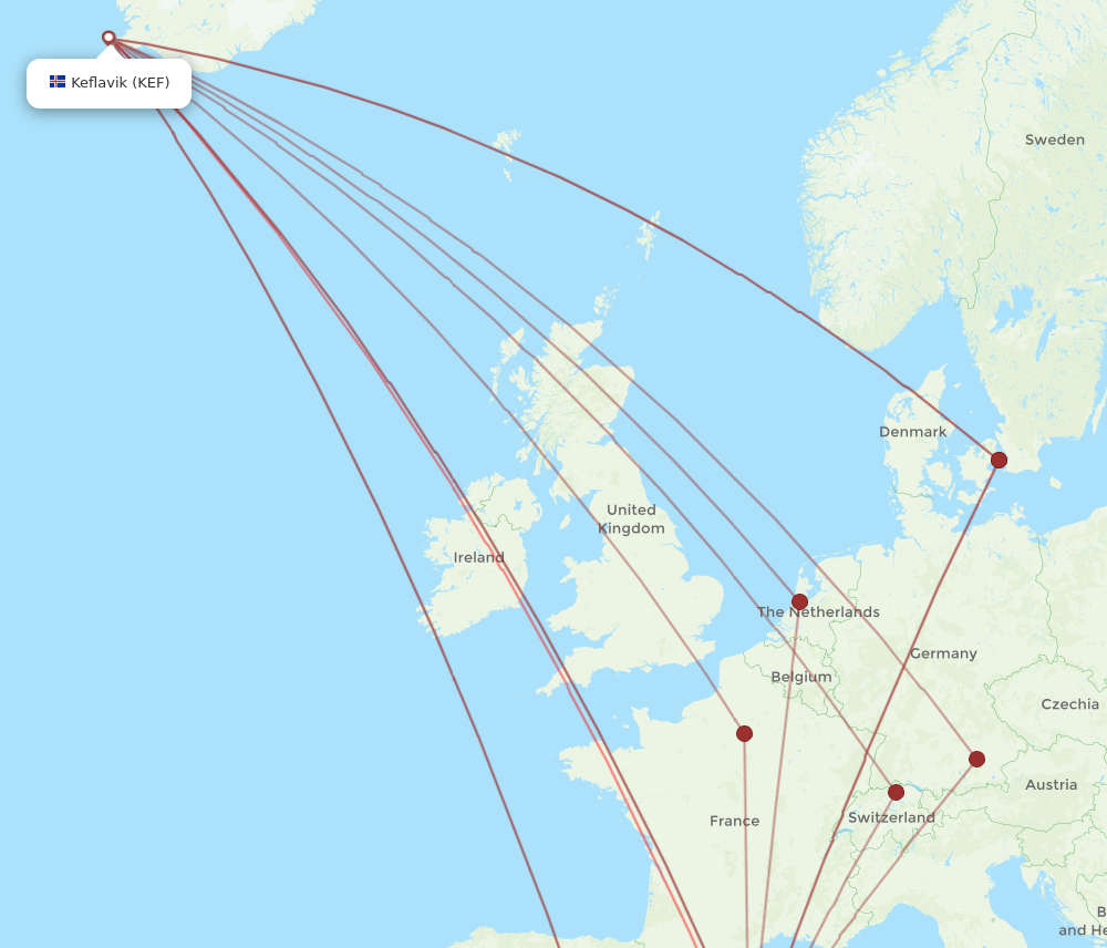 PMI to KEF flights and routes map