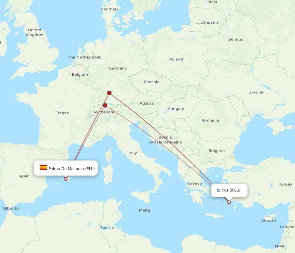 PMI to KGS flights and routes map