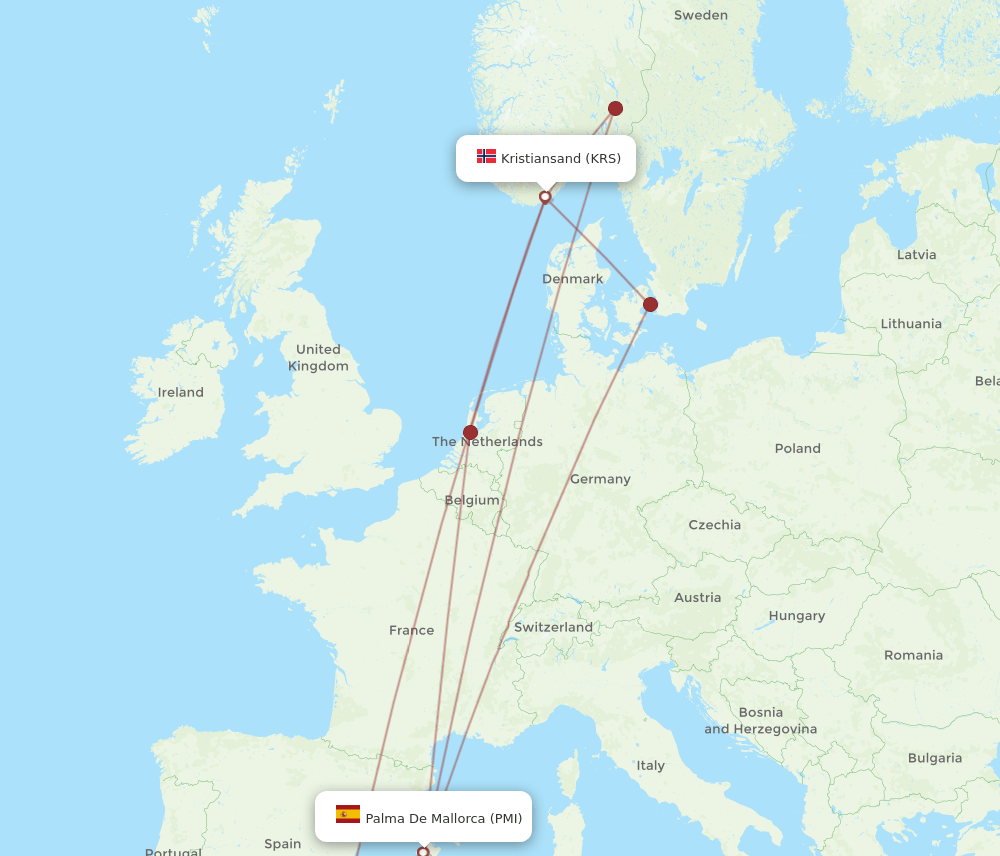 PMI to KRS flights and routes map