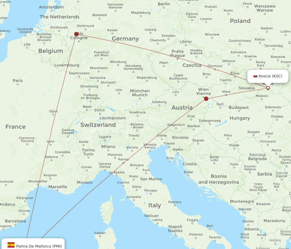 PMI-KSC flight routes