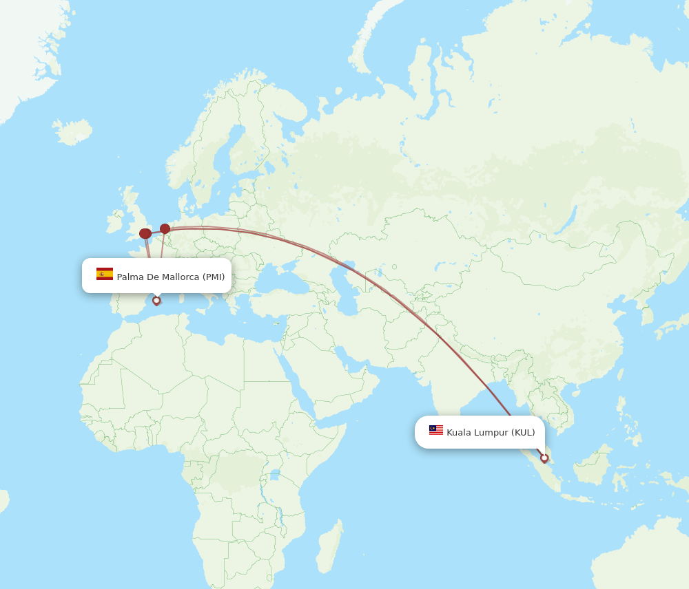 PMI to KUL flights and routes map
