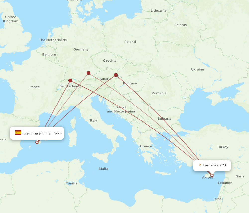 PMI to LCA flights and routes map