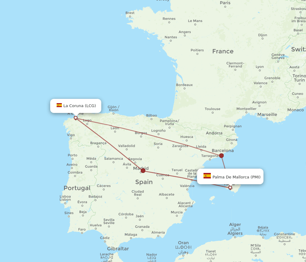 PMI-LCG flight routes