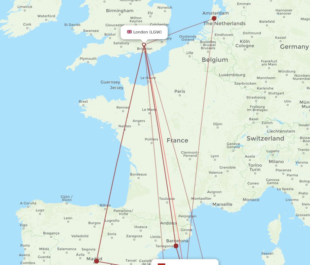 PMI to LGW flights and routes map
