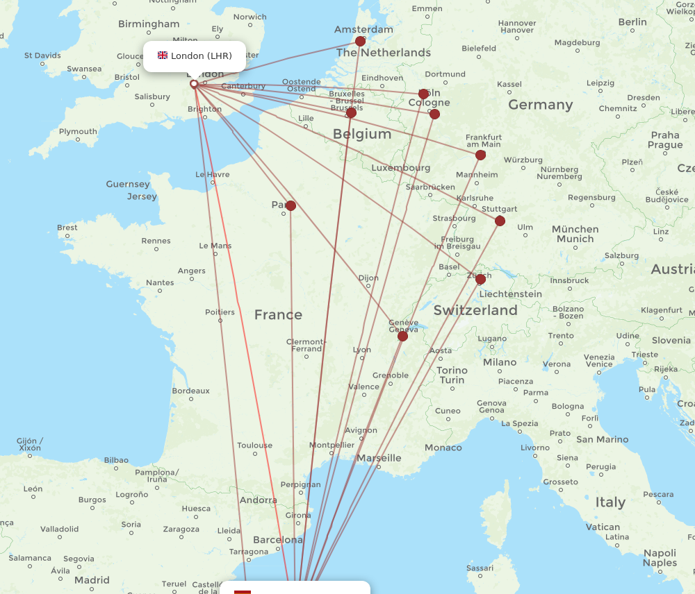 PMI to LHR flights and routes map