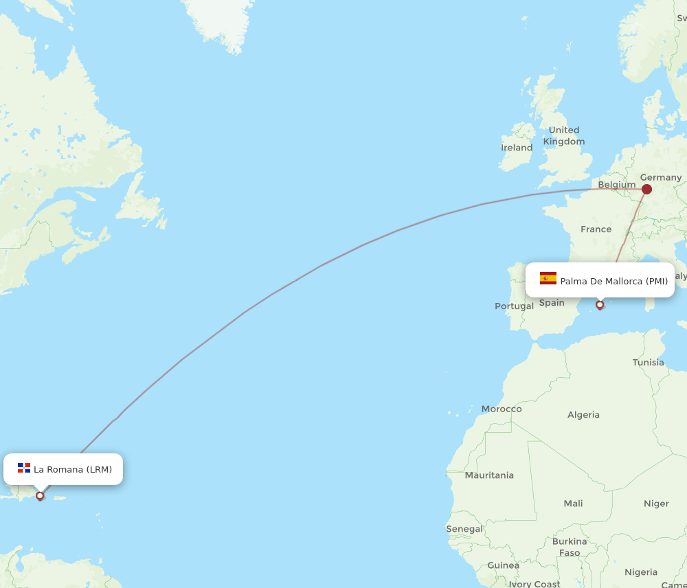 Palma de Mallorca - La Romana route map and flight paths