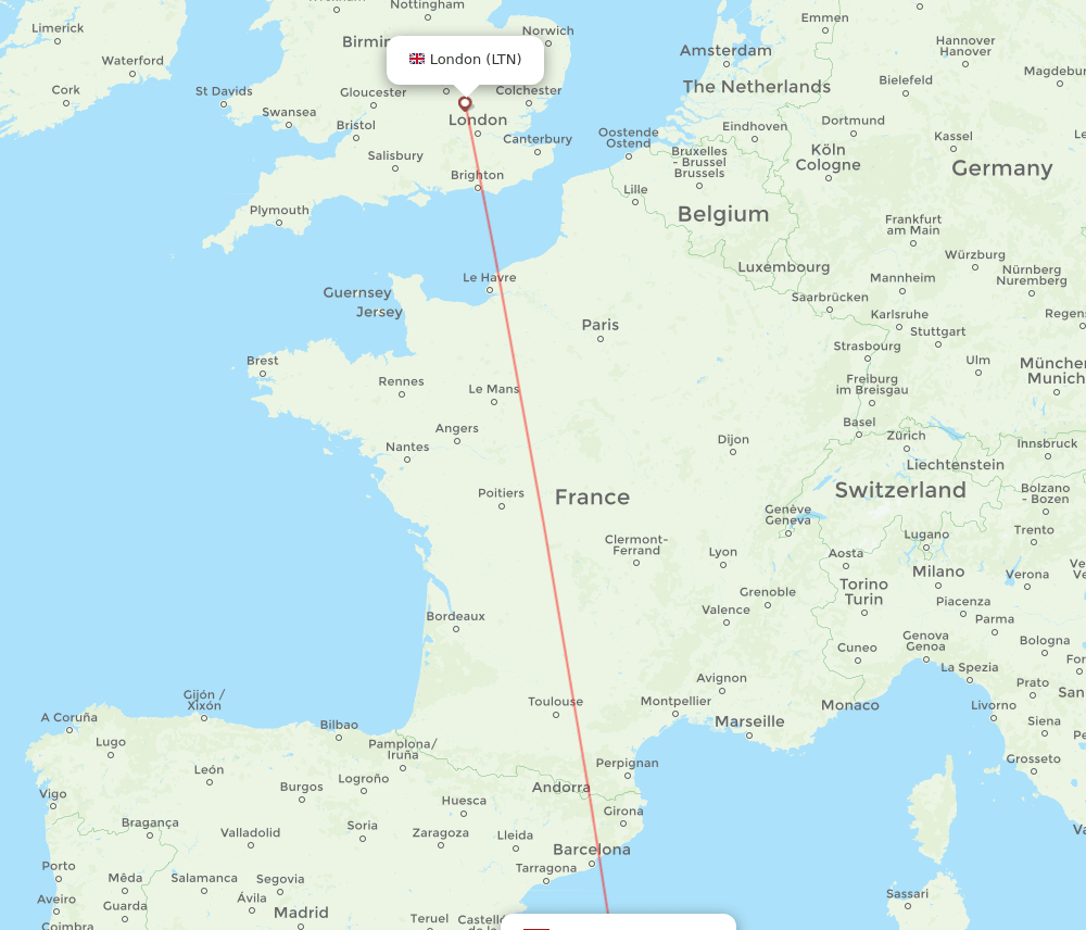 Palma de Mallorca - London route map and flight paths