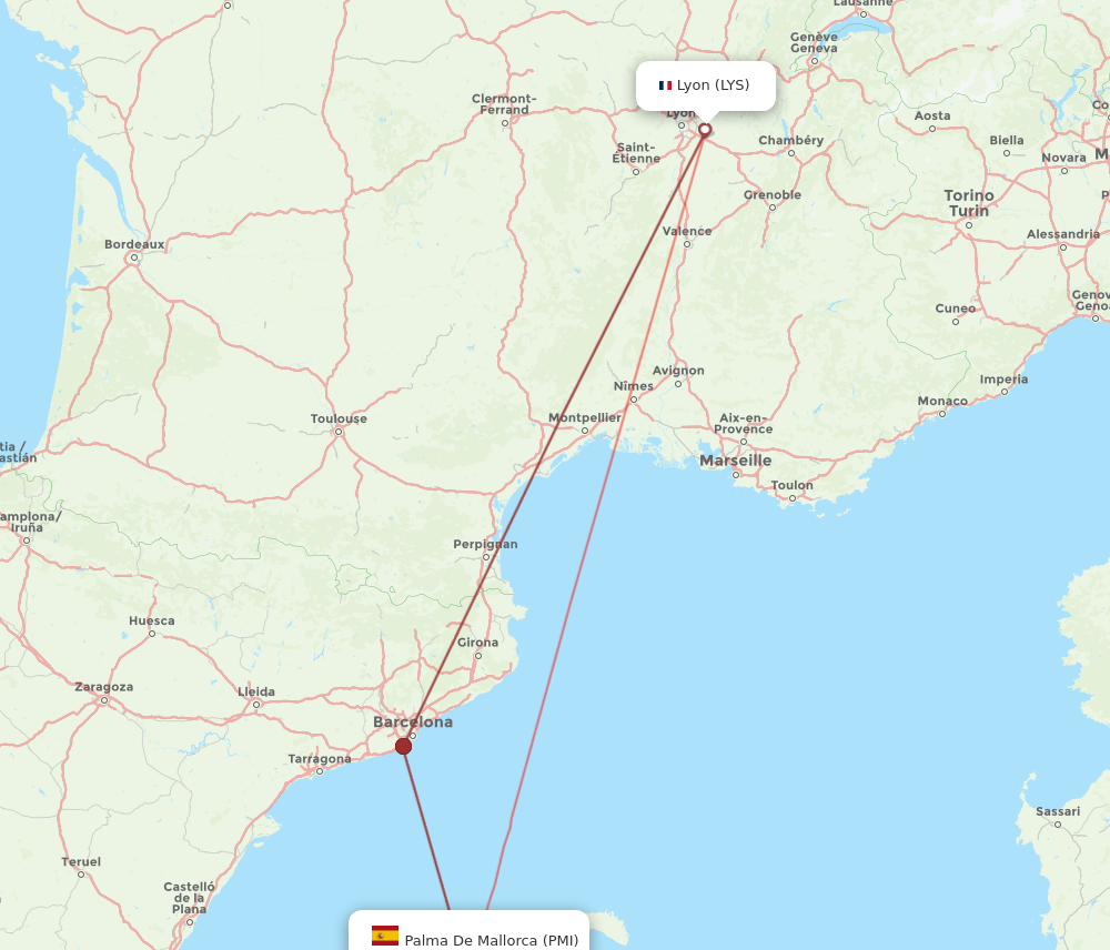 PMI to LYS flights and routes map