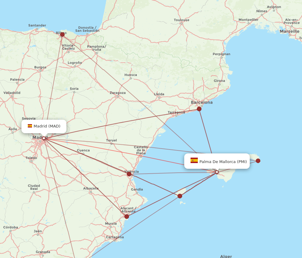 PMI to MAD flights and routes map