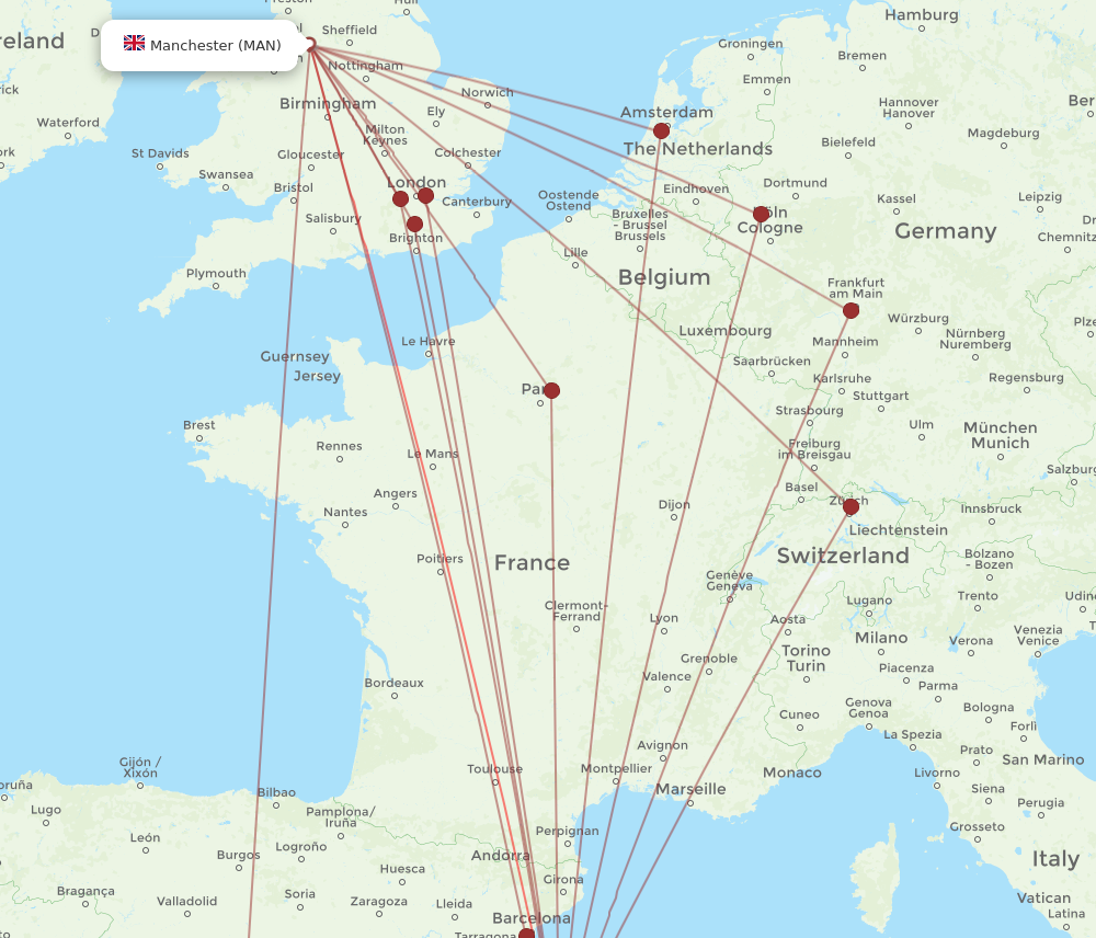PMI to MAN flights and routes map
