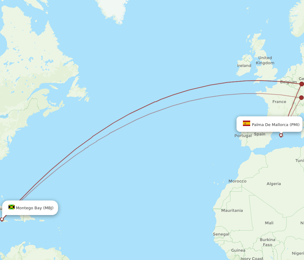 PMI-MBJ flight routes