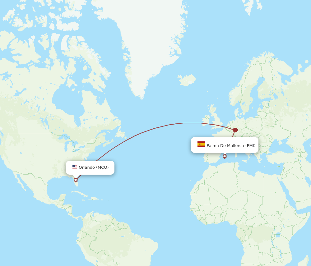 PMI to MCO flights and routes map