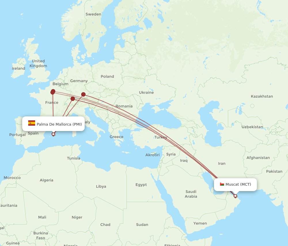 PMI-MCT flight routes
