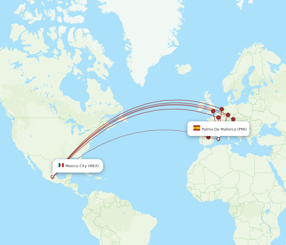 PMI to MEX flights and routes map